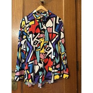 Big Dart Abstract Geometric Pop Art Shirt Womens 40 M/L Retro 90s Heart Print